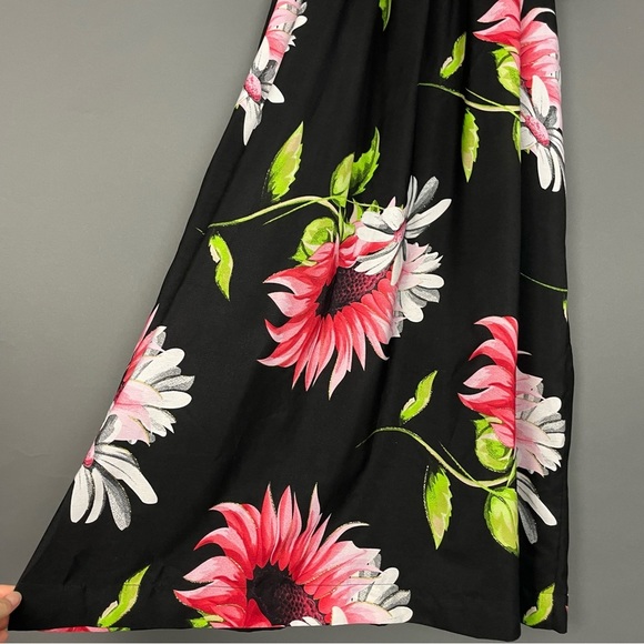Handmade Muumuu Dress Sunflower Design Midi Black Pattern Red White Flowers Cute - Picture 8 of 11